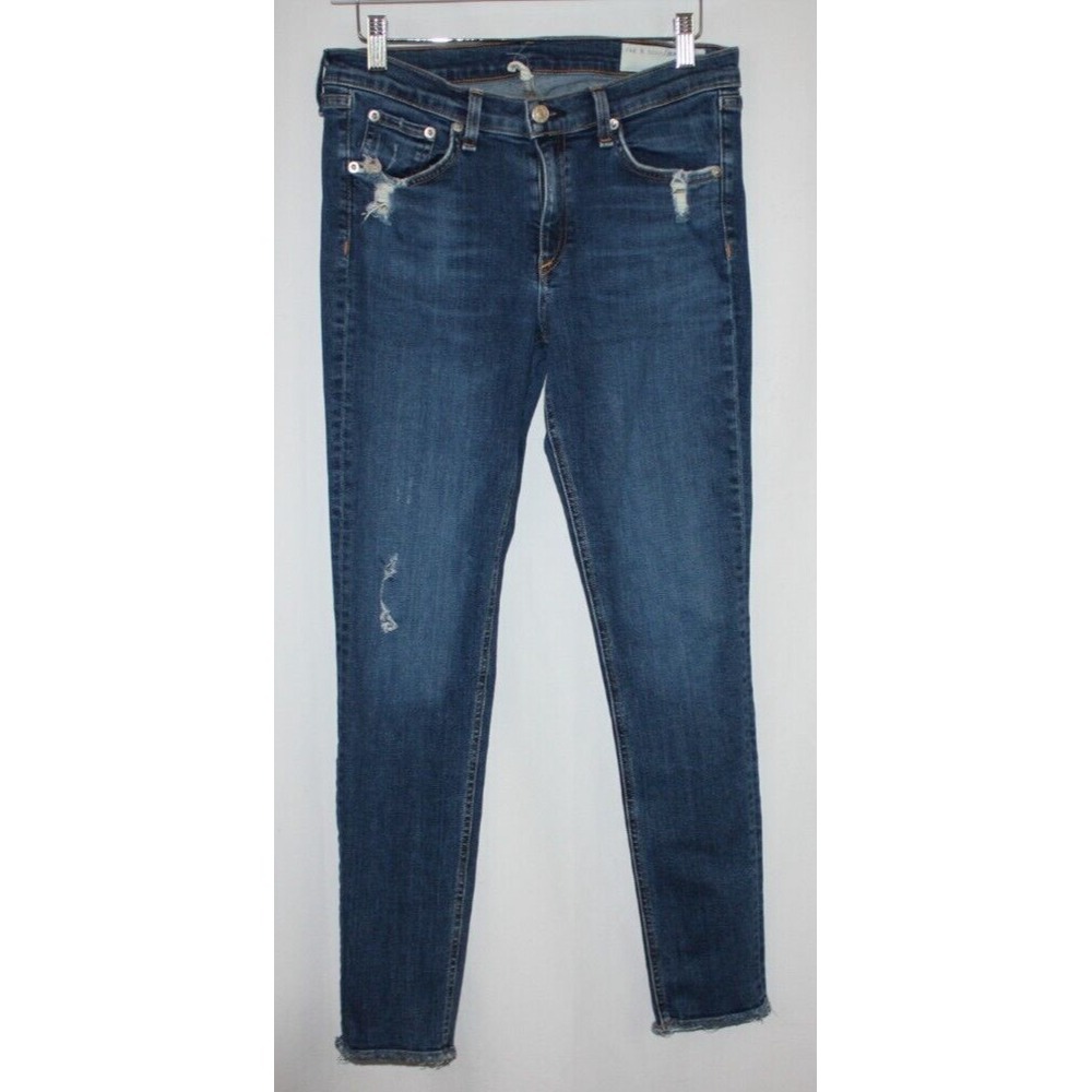 Rag & Bone Jeans Women's 30 Blue Skinny La Paz Distressed Pockets Pants Stretch